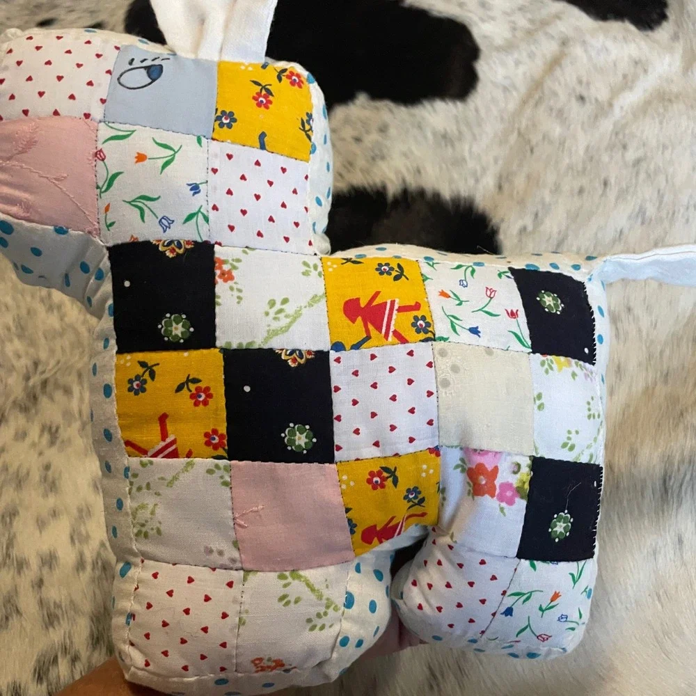 Handmade Quilted Patchwork Dog Plush Toy Pillow‎ Unique Decorative Gift